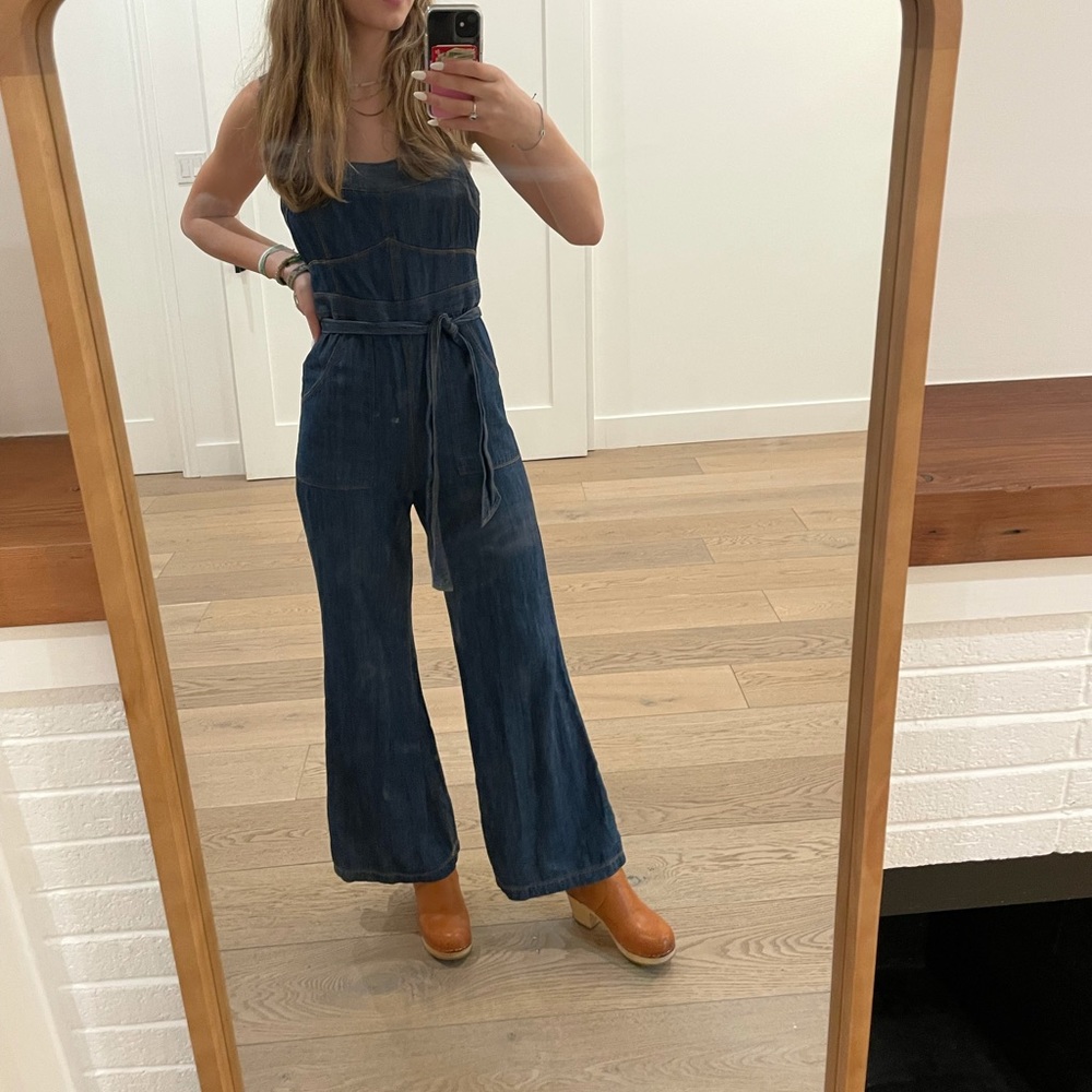 Anthropologie dark denim jumpsuit